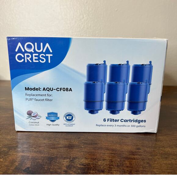 Aqua Crest Water Filter Cartridges 6 Pack Replacement for PUR Faucet AQU-CF08A - Picture 1 of 8